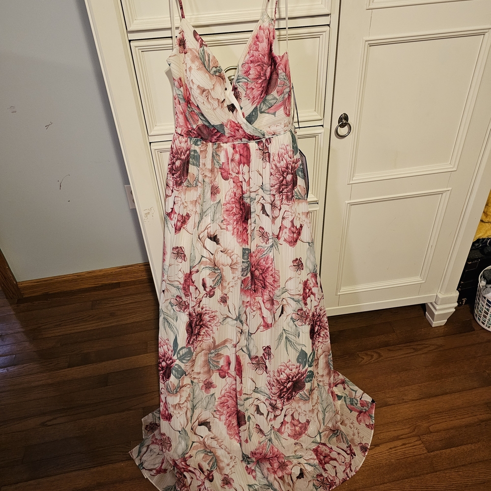 City Studio Pink and White Floral Prom Dress